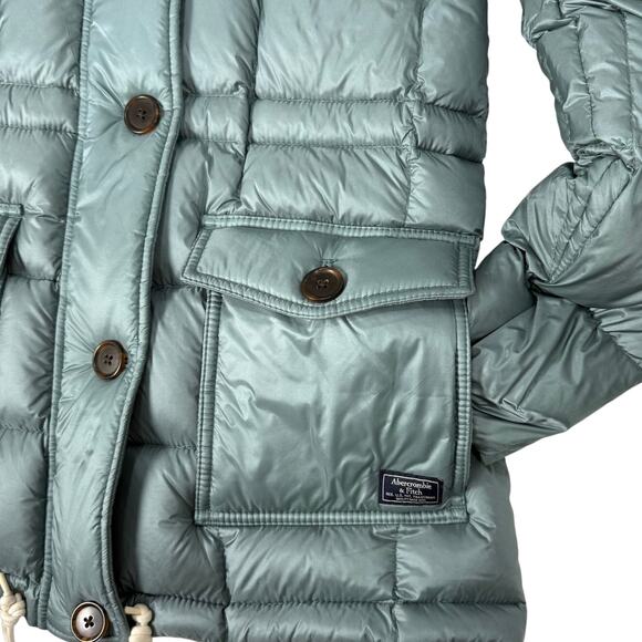 Abercrombie & Fitch Women’s Puffer Jacket Hooded Green Size M Warm Winter Coat - Picture 6 of 7